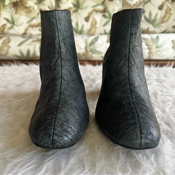 C Est 1946 Booties Ankle Black Silver Metallic 8 Block Heel Faux Leather Shimmer - Picture 6 of 16